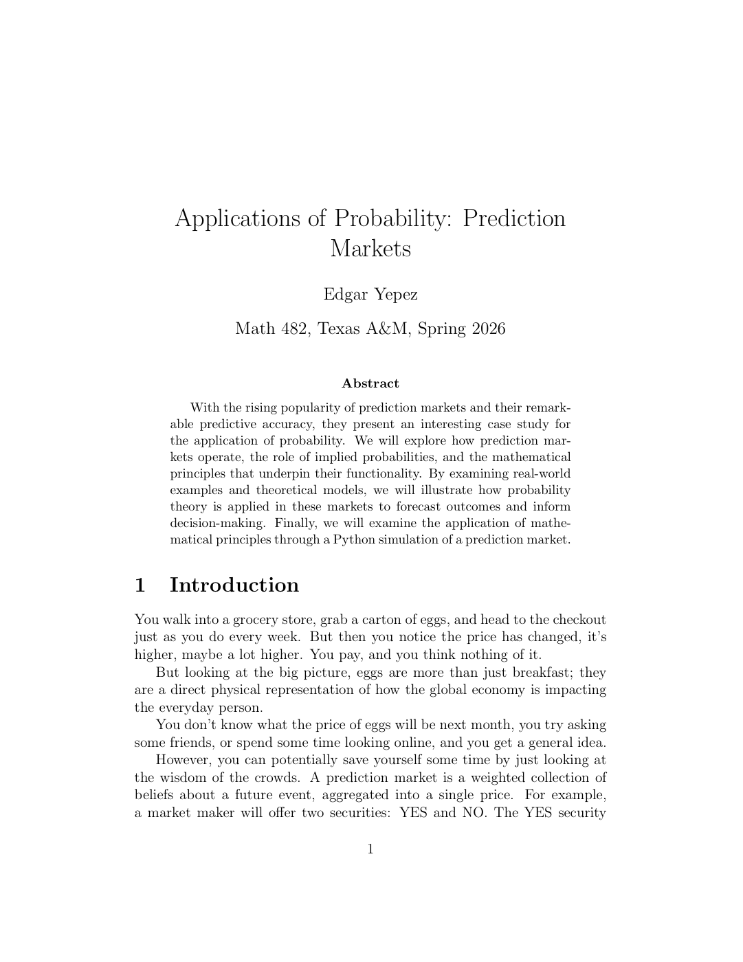 Abstract preview of the prediction markets probability paper